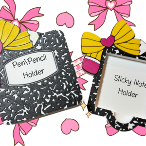 Personalized Teacher Pen Holder| Sticky Note Holder | Composition Notebook Desk Organizer, Pencil Bow Accent